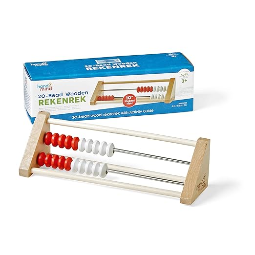 hand2mind 20-Bead Wooden Rekenrek Abacus, Colored Abacus for Kids Math, Wooden Counting Math Manipulatives, Bead Counters for Kids Math, Learn Counting and Numbers, Homeschool Supplies (Set of 1)