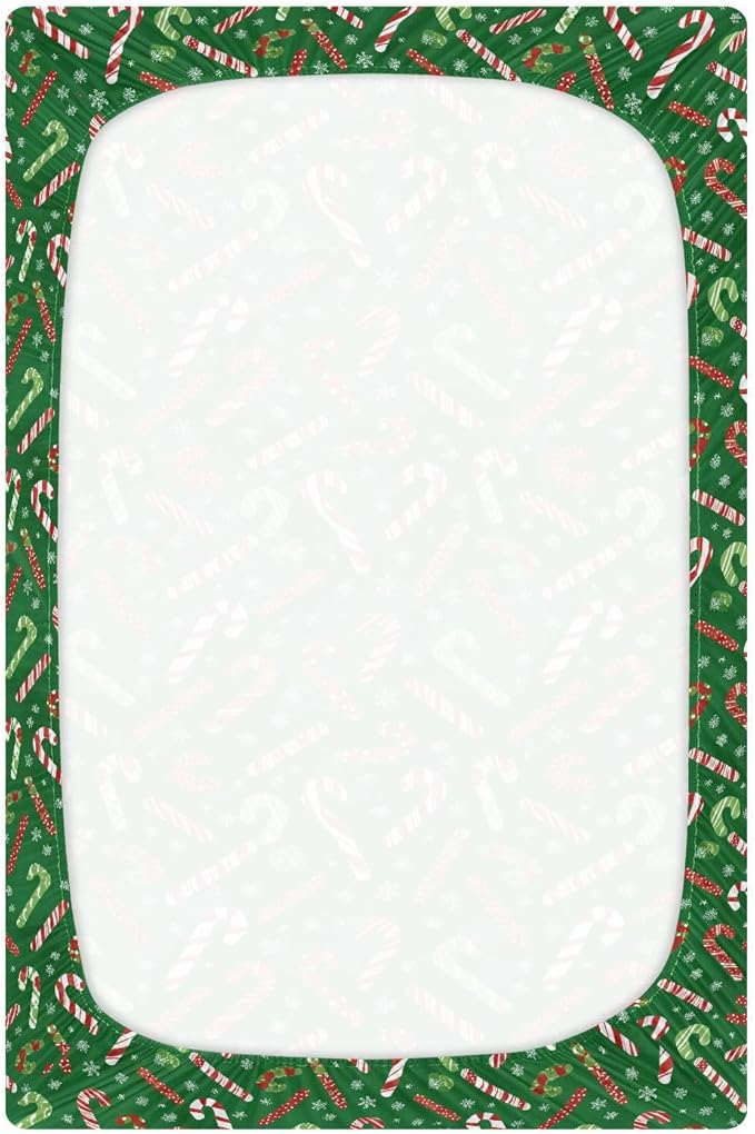 Baby Crib Sheet Christmas Candy Cane Gift Bag Crib Mattress for Boys and Girls Playard Sheet Soft Breathable Fitted Baby Mattress Cover 52x28in