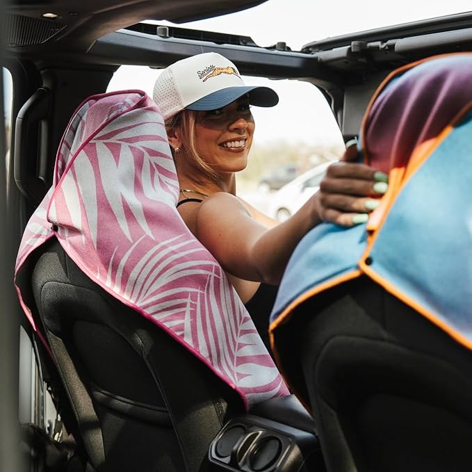 Sprints Athletic Running Towel, Full-Sized, Car Seat Cover - Performance Microfiber (Garden of Races Past - Pink)