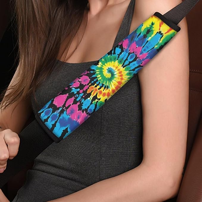 Rainbow Tie Dye Seat Belt Shoulder Strap Covers Pad for Car Universal Safety Strap Cover for Auto SUV Truck Airplane Backpack Seatbelt Covers Compatible with Most Car Car Interior Accessories