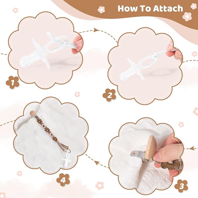 Pacifier Clip for Boys Girls Floral Daisy Macrame Baby Paci Clip Pacifier Holder Leash Boho Wooden Clips Handmade Braided Cotton Binky Clips (1pack:Maillard Style)