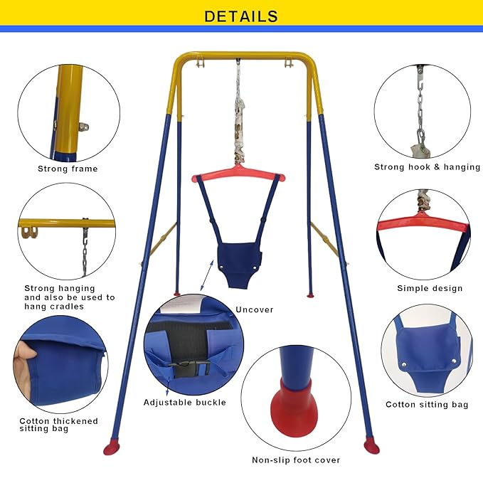 Baby Jumper Set with Hanging Shelf Adjustable Toddler Baby Bouncer Baby Toys… (Blue2#)