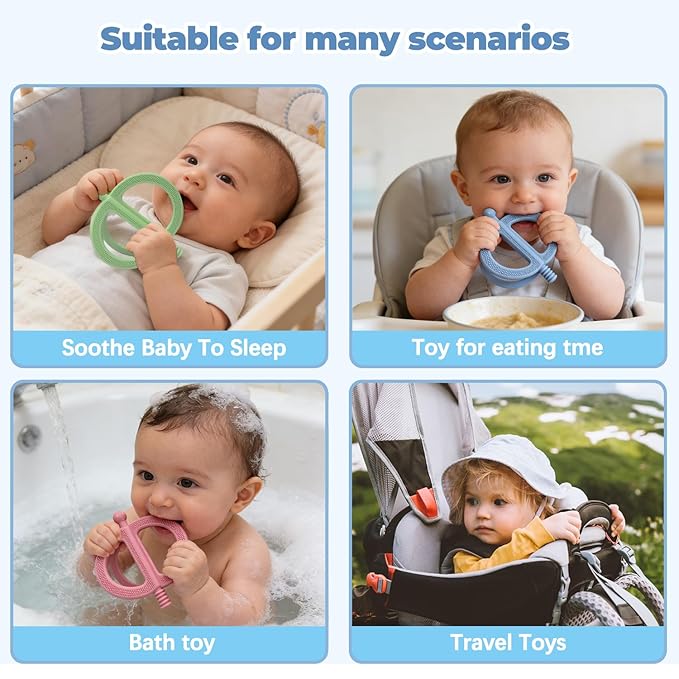 2 Pack Get-A-Grip Baby Teether Toy, No-Drop Sensory Teether with Easy Grasp for Babies 6-12 Months, Silicone Food-Grade Teething Mittens for Infant Chew Toys & Teething Relief(Green&Khaki)