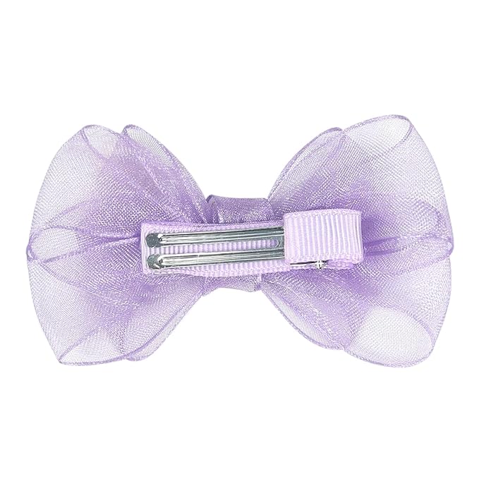 3.5-Inch Organza Hair Bows for Girls - Elegant Sheer Ribbon Alligator Clips for Toddlers, Kids, and Teens - Pack of 2, Purple