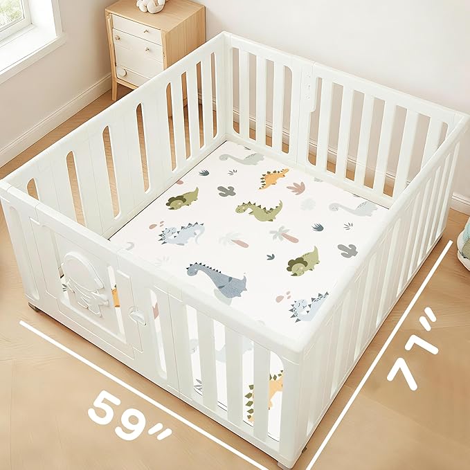 1.5" Thick Premium Baby Floor Play Mat, 71x59 Over-Sized Padded Memory Foam Mat, Tummy Time Crawling Playmat for Nursery Kids Playroom, Dinosaurs