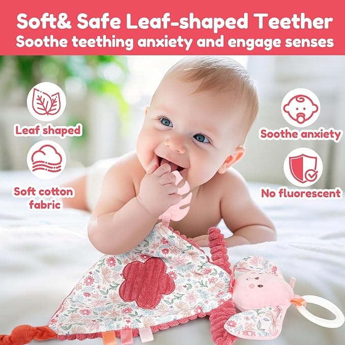 GKDOMS Baby Lovey Rabbit Stuffed Animal for Infant Boys and Girls, Security Blanket and Hand Shaker Set Newborn Stuffed Hanging Animal Plush Snuggle Toy Baby Showers Thank You Gifts