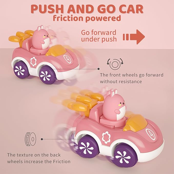 Marstone Toys for 1+ Year Old Girl, 4 Pack Animal Cartoon Push Cars Educational Toys for Toddlers 1-3 Years, Baby Car Toys for One Year Old Girl Birthday Gift,Baby Toys 12-18 Months