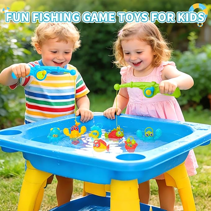 Toddler Bath Toys for Kids Ages 1-3, 26PCS Mold Free Bathtub Pool Water Table Toys with Pole Rod Net Outdoor Plastic Floating Fish and Mesh Bag, Birthday Gifts for Kids Age 3 4 5 6 7 8 Year Old