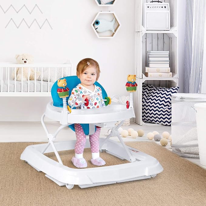 HONEY JOY Baby Walker, Foldable Push Walker Toy-Seated & Walk-Behind with Wheels, Interactive Piano & Pedants, Adjustable Height & Speed, Padded Seat, Baby Walkers for Boys Girls(Blue)