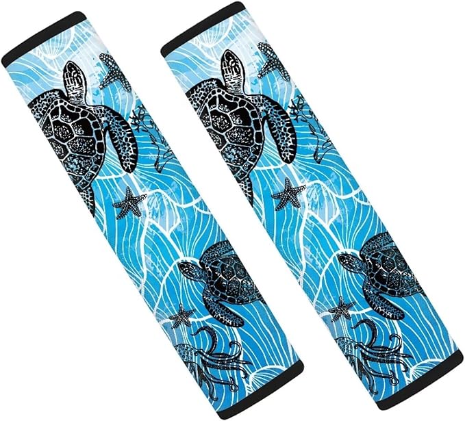 AFPANQZ 2 Pack Car Seat Belt Covers Sea Turtle Car Safety Seatbelt Pad Cushion Adjustable Universal for Most Car Laptop Backpack Luggage Bag Straps Shoulder Pad