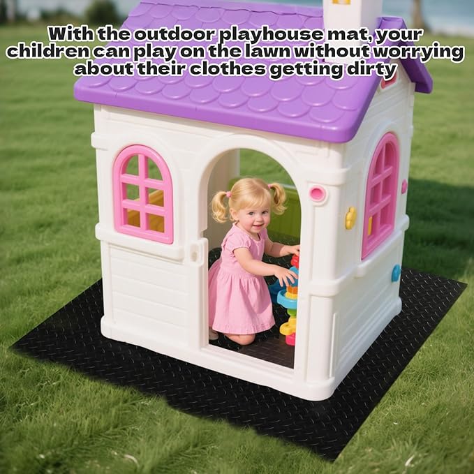 Outdoor Playhouse Mat, 51'' x 47'' PVC Outdoor Playhouse Activity Rug with Non-Slip Texture Protective Outside Game House Play Mat Home Floor Play House Pad Rug
