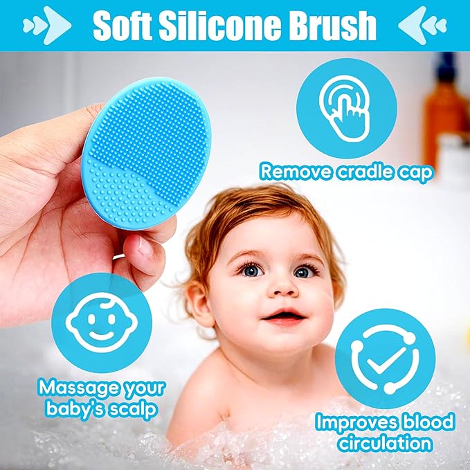 Cradle Cap Brush for Babies, 5Pcs Cradle Cap Treatment Set with Soft Bristle Brushes Silicone Scrubber Long Comb for Newborn Bathing Essentials Baby Brush and Comb Set (Blue)