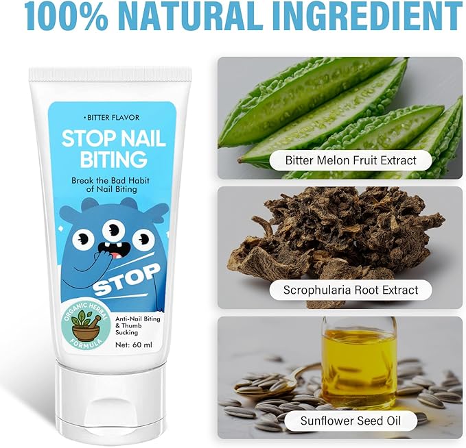 Nail Biting Treatment for Kids, Nail Biting Prevention for Kids and Thumb Sucking Deterrent Cream to Stop Sucking Thumb, Natural Plant Bitter Formula, 60ML