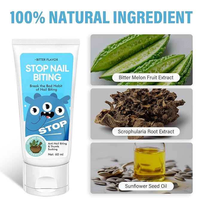Nail Biting Treatment for Kids,Thumb Sucking Deterrent Cream, Nail Biting Prevention for Kids, Toddlers, Children Help Stop Sucking Thumb, Natural Plant Bitter Formula for Gentle Care, 60ML