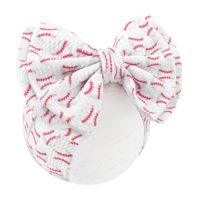 Baseball Baby Bows Headbands Game Day Hair Bow High Stretchy Soft Nylon Headbands Handmade Hairbands with Bows Hair Accessories for Infant White Red