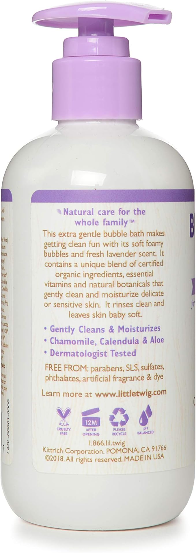 Little Twig Bubble Bath, Baby Bath Essential with Natural Plant Derived Formula, Vegan, Gluten-Free, Paraben-Free, Calming Lavender Scent, 8.5 fl. oz.