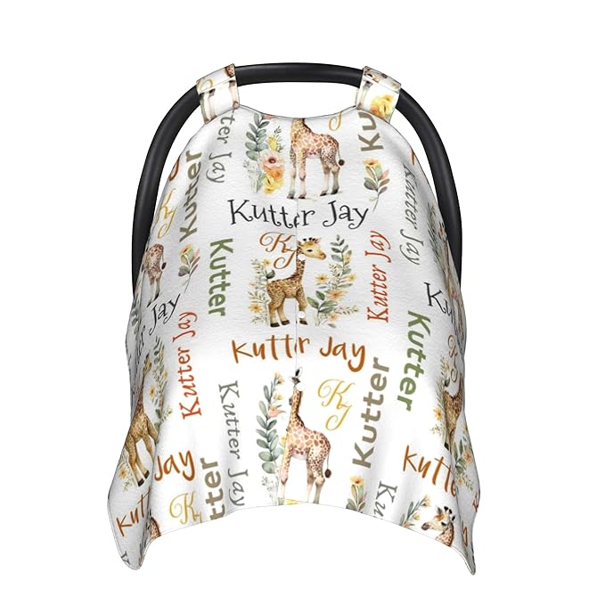 Personalized Winter Carseat Cover for Baby Custom Name Car Seat Canopy for Newborn Baby Boys Girls 2 in 1 Mom Nursing Breastfeeding Covers Giraffe Minky Baby Carrier Stroller Covers
