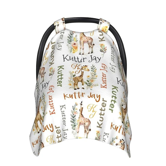 Personalized Winter Carseat Cover for Baby Custom Name Car Seat Canopy for Newborn Baby Boys Girls 2 in 1 Mom Nursing Breastfeeding Covers Giraffe Minky Baby Carrier Stroller Covers