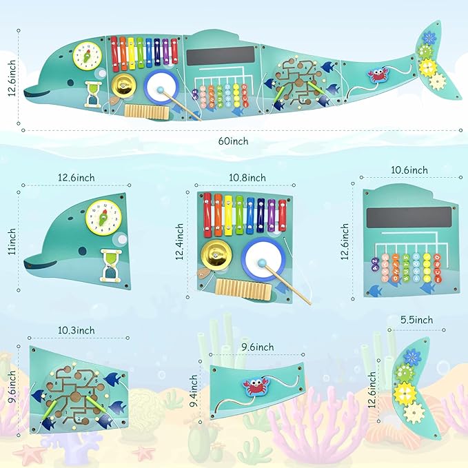 Baotree Activity Wall Busy Board Panels, Montessori Sensory Toys, Wall Activity Center, Educational Toy, Interactive Wooden Learning Toy for Toddler Playroom & Children's Daycare