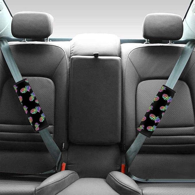 AFPANQZ 2 Pack Car Seat Belt Covers for Adults Fashion Hawaiian Pineapple Pattern Safety Seatbelt Pad Cushion Adjustable Universal for Most Car Laptop Backpack Luggage Bag Straps Pads Black