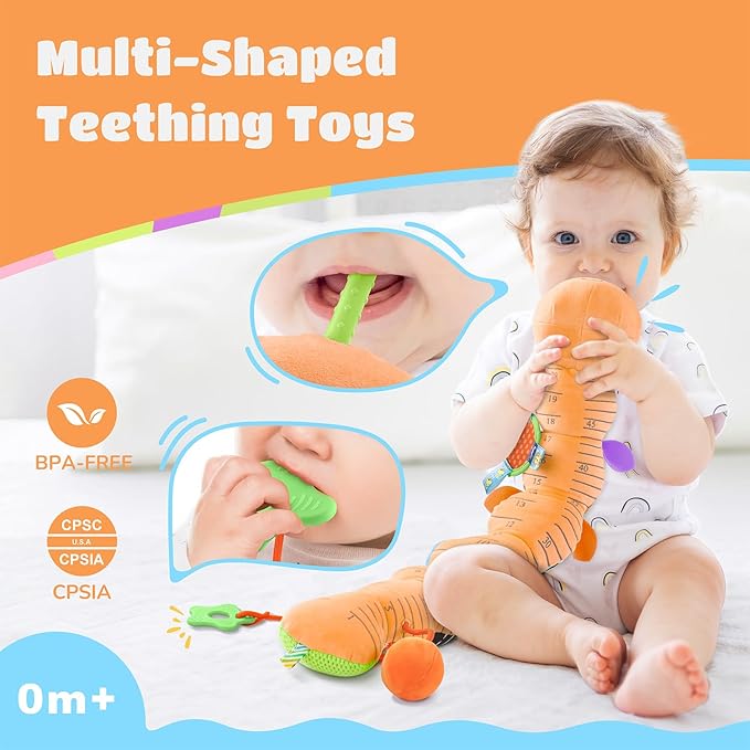 Baby Toys Musical Caterpillar Interactive Multicolored Infant Toy Crinkle Rattle Soft with Ring Bell Stuffed Cuddly Baby Toy with Ruler Design Educational Toddler Plush Toy for Preschool