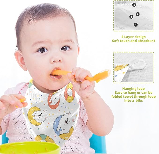 vvfelixl Baby Muslin Washcloths Kawaii Samoyed Swim Baby Burp Cloths Cotton Babys Face Towel for Newborn Infants Boys Girls Soft and Absorbent 11.8 X 11.8 in, 3 Pack