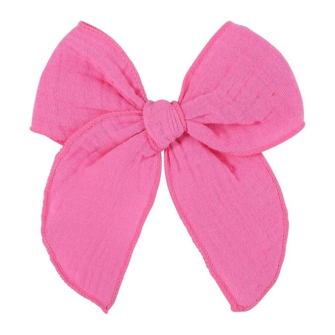 5.5 Inch Hot Pink Fable Hair Bow: Handmade Linen Cotton Hair Clip for Girls - 1 PCS