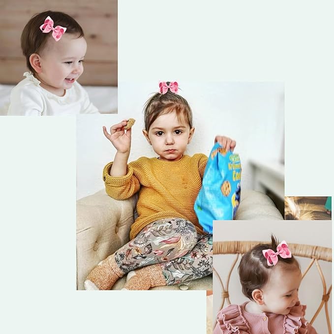 6 PCS Hair Accessories: 3" Grosgrain Ribbon Alligator Clips for Toddler Girls & Kids (Pink)