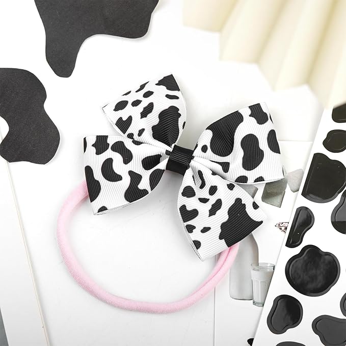 Cow Print Baby Hair Bow for Girls Cowgirl Accessories Newborn Infant Toddler Babies Girl Headbands Black and White Hairwraps