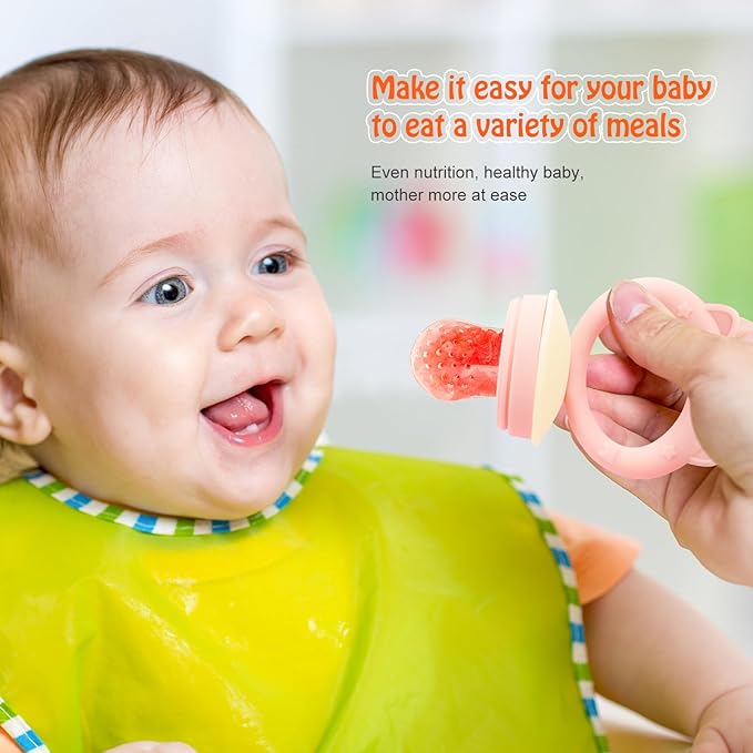 Baby Solids/Frozen Fruit Feeder Pacifier, Infant Teether Toy 4M+, BPA-Free Silicone Pouch & Nipple, Safely Introduce Solids, Teething Relief, 2-Pack