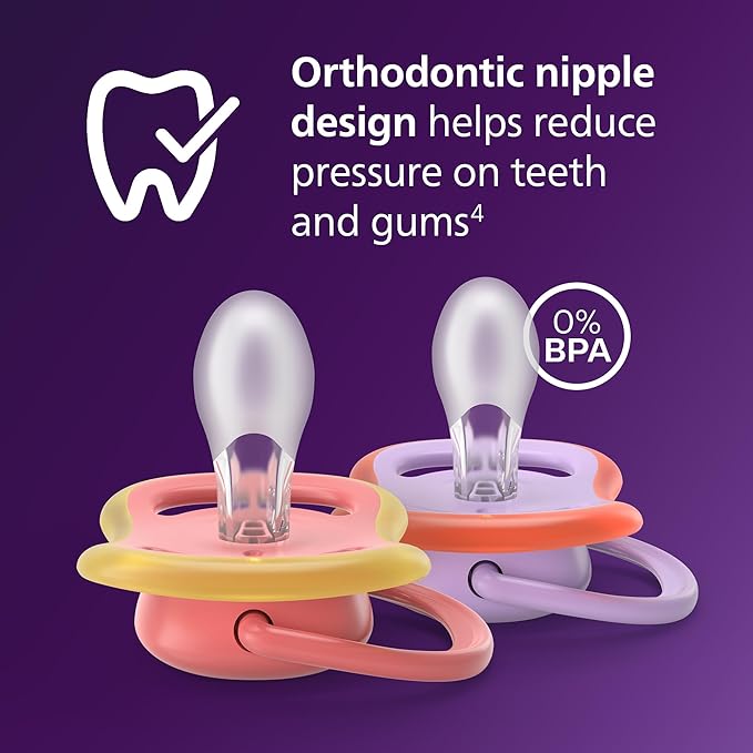 Philips Avent Ultra Air Pacifiers - Orthodontic Design, for Babies 18 Months+, Extra-Firm Silicone Symmetrical Nipple, BPA-Free, with 2 Sterilizing Cases, 4 Pack, SCF349/54