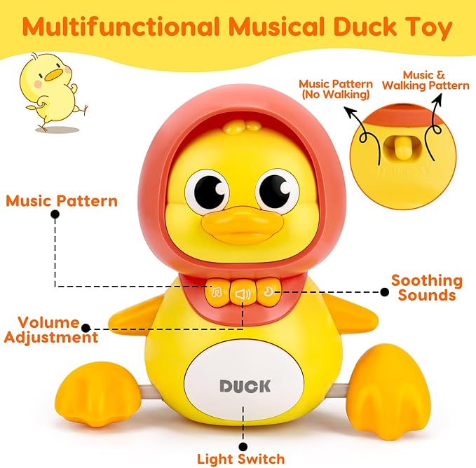 Baby Toys 6-12 Months Musical Duck Toy Set 3 4 5 6 7 8 9 Month Old Tummy Time Infant Newborn Crawling Moving Light Up Toys for Babies 9-12-18 Months First Birthday Easter Shower Gifts for 1 Year Old