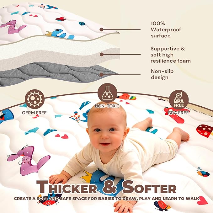 Wirhao Baby Play Mat for Floor, 50'' x 50'' Thicken Foam Soft Padded Mat for Baby, Playpen Mat for Toddlers Infant Kids, Machine Washable, Non-Slip Bottom Safe for Crawling (Alphabet)