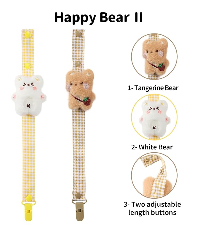 CutiePlusU Adult Pacifier Clip Adult Size Pacifier Holder Clip 4 Pack- Baby Bear Team