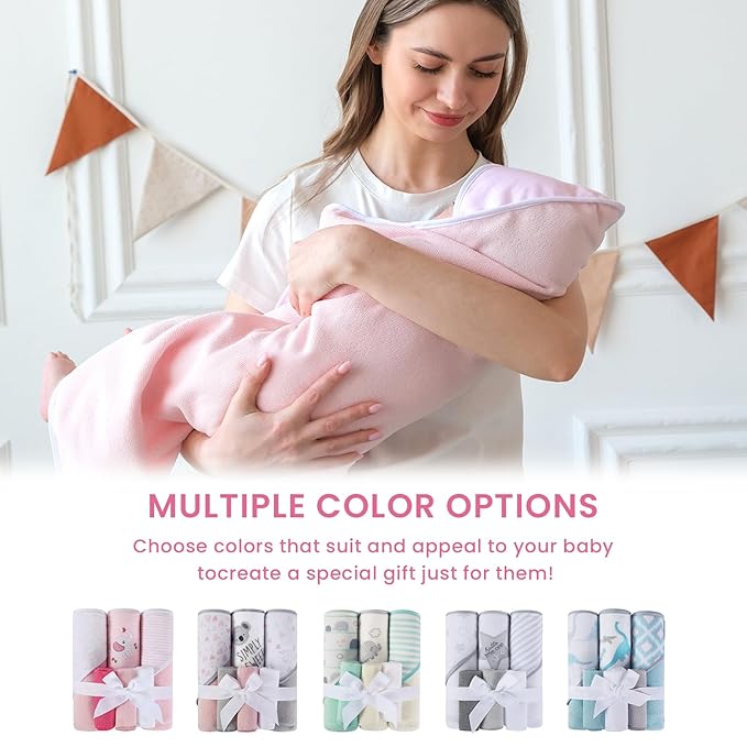 Softan Baby Hooded Towels and Washcloths Set 6 Pack, 28x28 Ultra Soft & Absorbent Baby Bath Towels for Newborn Infant Toddler, Unisex Boys Girls (Pink Elephant)