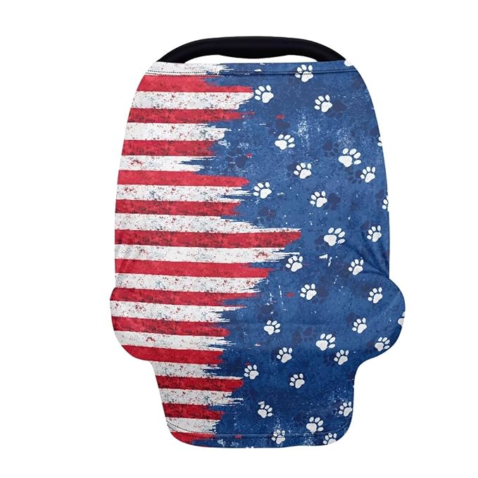 Binienty American Flag Baby Car Seat Covers,Dog Paw Print Baby Car Seat Covers Multi-use Carseat Canopy for Girls Boys, Women's Mom's Nursing Cover Breastfeeding Scarf