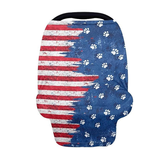 Binienty American Flag Baby Car Seat Covers,Dog Paw Print Baby Car Seat Covers Multi-use Carseat Canopy for Girls Boys, Women's Mom's Nursing Cover Breastfeeding Scarf