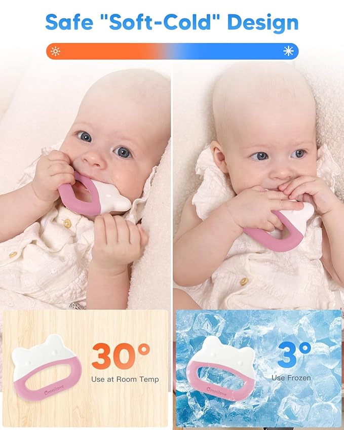 Water-Filled Freezable Baby Teether – Cooling Teething Toy for Babies 3+ Months, Gentle Comfort for Sore Gums, Includes Reusable Freezer Bags – Frog Pink
