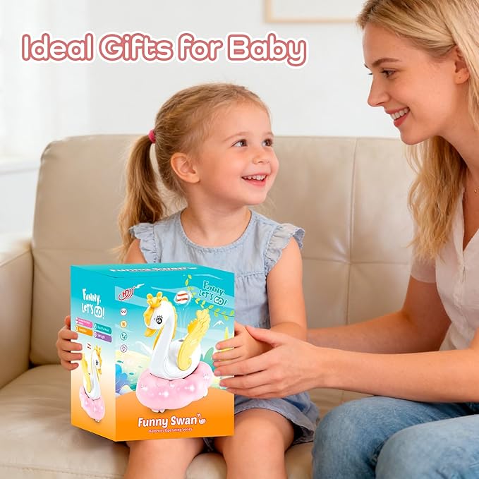 Baby Swan Musical Crawling Toy with Lights, Sounds, Blowing Ball, Infant Sensory Toys, Birthday Gifts for Kids Boy Girl 3 4 5 6 7 8 Years