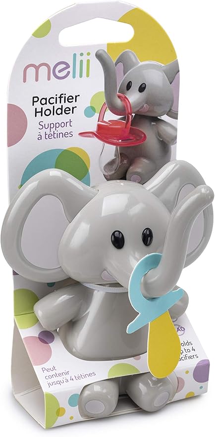 melii Elephant Pacifier Holder – Pacifier Storage – Grey with Grey Ears