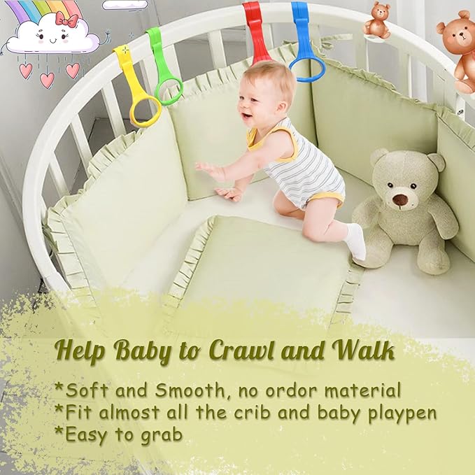 Baby Pull Up Ring 8 Pack Babies Stand Up Learn to Walk Assistant Handle for Baby Playpen and Crib