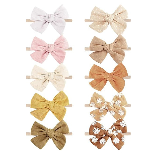 AQOKKA Baby Girl Headbands with Bows Soft Nylon Newborn Toddler Hairbands Handmade Baby Hair Accessories for Infant Girls Kids