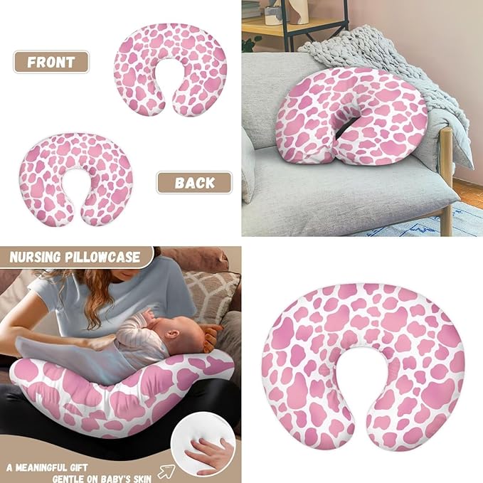 Pink Cow Print Carseat Canopy Stylish Multi-use Breastfeeding Scarf Newborn Breastfeeding Pillow Slipcover Detachable Nursing Pillow Protective
