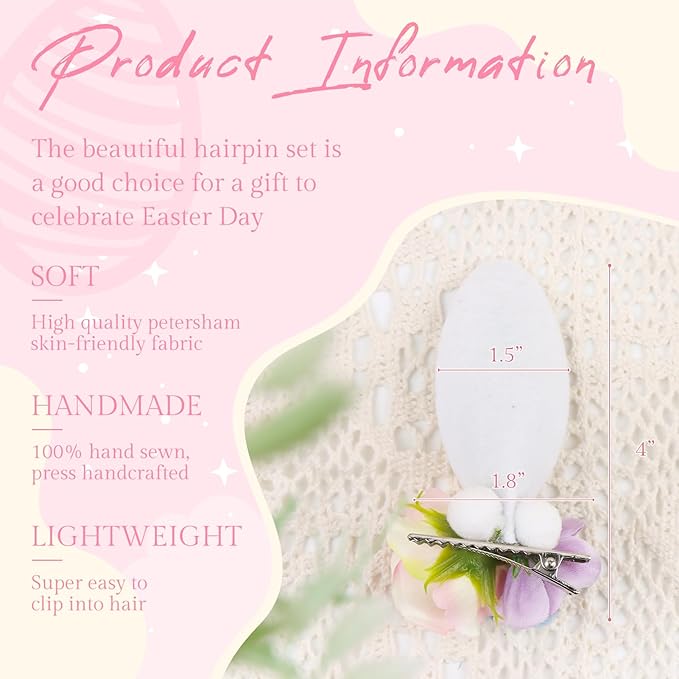 Easter Velvet Bow Hair Clips for Baby Girls Alligator Bow Clip Easter Bunny Ears Flower Clips Hairpin Easter Hair Accessories for Infant Toddler White