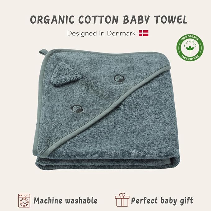 Hooded Baby Towels - 100% Organic Cotton Baby Bath Towels for Baby Boy 32" x 32" Super-Soft and Absorbent Baby Towels for Newborn (Dino - Tradewinds)