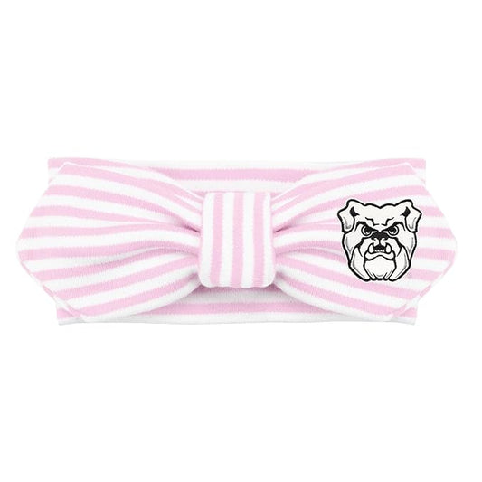 Creative Knitwear Butler Bulldogs Infant Girls Pink/White Striped Hair Knot Headband Embroidered Logo - Size Newborn - 4T