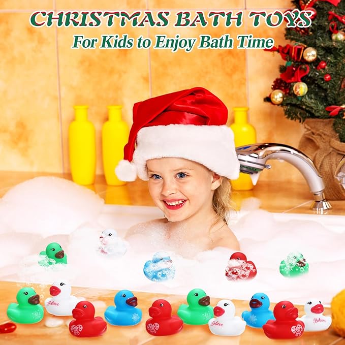 MiniInflat 120 Pcs Christmas Rubber Ducks Assorted Mini Pool Ducks Bulk Small Tiny Rubber Ducky Toy for Party Favors Classroom Exchange Gifts