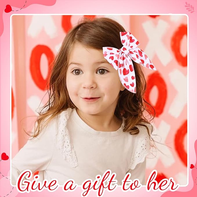 CN 7 PCS Valentine's Day Hair Bows for Girls, 4.5 Inch Red Toddler Bows Clips With Heart Love Lip Pattern Hair Accessories for Kids Party Decorations (Type B)