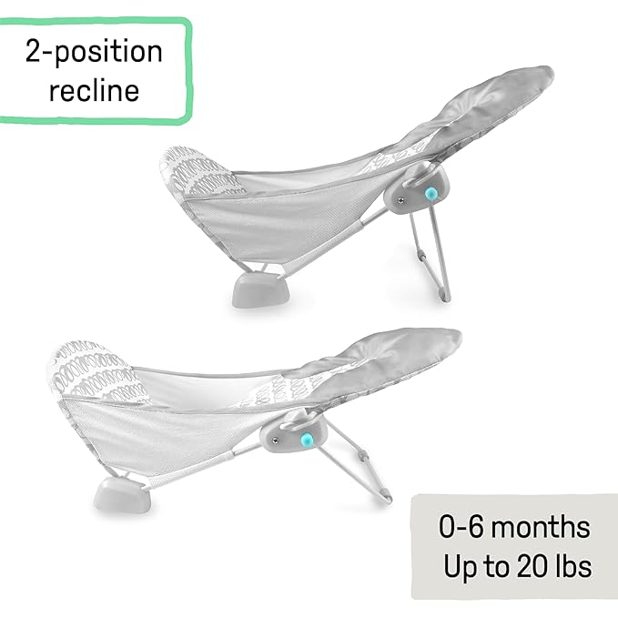 Ingenuity Foldaway 2-Position Baby Bath Seat,Adjustable Support for Sink or Bathtub,Ages 0-6 Months up to 20 Pounds,Machine-Washable Sling,(Pack of 3)