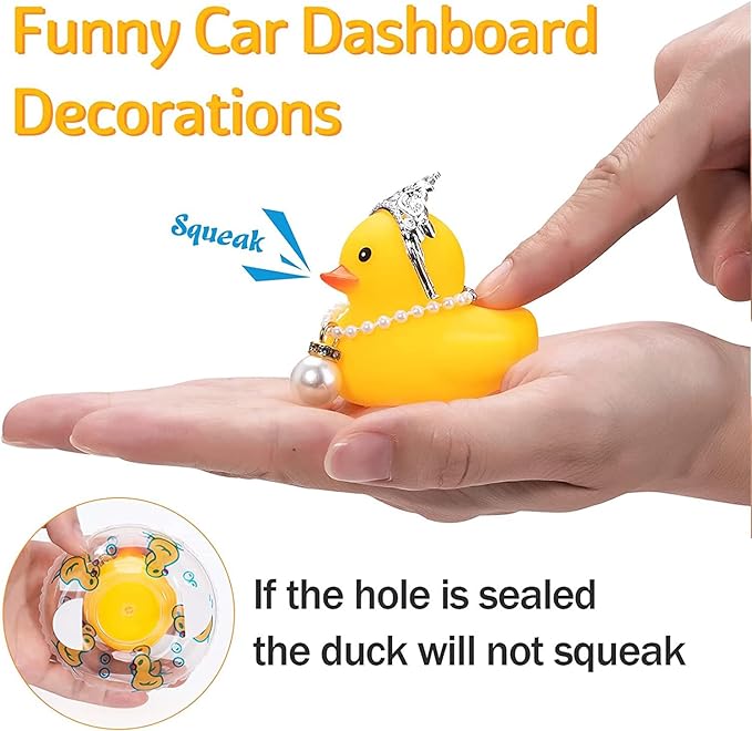 wonuu Car Duck Rubber Duck Car Ornaments Duck Car Dashboard Decorations with Mini Crown and Necklace, C-Female Crown